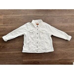 Levis Denim Trucker Jacket Womens 2X White Long Sleeve Button Up Pocket Casual